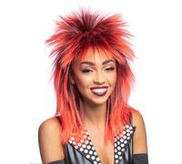 Peluca Rock Diva Disfraz De Dama Punk Años 80 Accesorio Rojo Brillante