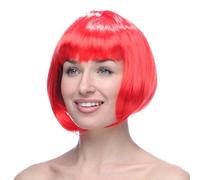 Peluca roja corta bob, pelucas de color neón, vestuario colorido pelucas de cosplay con flequillo, bolsas de fiesta diarias decoraciones de Halloween