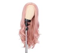 Peluca rosa ceniza rizada de 28 pulgadas de largo para mujer, parte media, pelo sintético de aspecto natural en color de moda para cosplay y uso diario extensiones de cabello