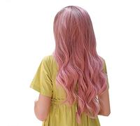 Peluca Rosa de Cabello Humano, Pelucas Largas Onduladas Ajustables con Peines Delanteros y Traseros a Prueba de Viento Peluca Sintética de Parte Media de Malla Rosa de 27,5