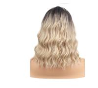 Peluca rubia Bob de 14 pulgadas con flequillo for mujer, peluca sintética rizada y ondulada hasta los hombros, perfecta for uso diario, Cosplay, 1 ud