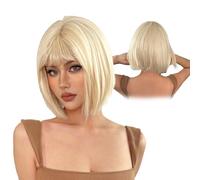 Peluca rubia con flequillo, peluca corta elegante para glamour diario, fiestas y eventos festivos