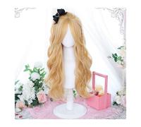 Peluca rubia con flequillo, pelucas onduladas largas con flequillo cortina, pelo sintético resistente al calor, pelucas rizadas onduladas de aspecto natural para una fiesta diaria de uso diario