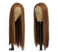 Peluca Rubia Corta Con Reflejos Marrones, Peluca Frontal De Encaje, Pelucas De Encaje Sintético Para Mujeres, 180% De Densidad, Larga Y Recta, Peluca De Encaje Sin Pegamento De 18-28 Pulgadas, Peluca