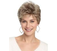 Peluca rubia corta de duendecillo con flequillo Peluca de corte de duendecillo Rubio con raíces oscuras Pelucas de cabello sintético para mujeres, Cabello natural de uso diario