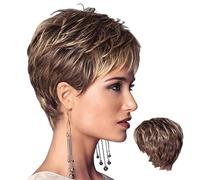 Peluca rubia corta en capas esponjosas esponjes de una talla ajustable pelucas de cabello corto pelucas mate transpirables para mujeres doradas marrón