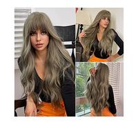 Peluca Rubia Corta Gris Oliva Para Mujeres, Pelucas Largas Onduladas Con Flequillo, Pelucas De Pelo De Fibra Sintética Natural Resistente Al Calor Para Mujeres De Moda, Niñas, Fiestas, Cosplay, Peluc