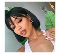 Peluca Rubia Corta Pelucas De Cabello Humano Corto Para Mujeres Peluca Recta Con Flequillo Pelucas Grises Para Mujeres (10 Pulgadas 1)