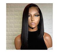 Peluca Rubia Corta Recta Sintética Encaje Frente Peluca Para Mujeres Con Pelo De Bebé Fibra Resistente Al Calor Peluca Diaria Pelucas Grises Para Mujeres (14 Pulgadas Negro)