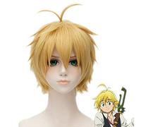 Peluca rubia corta y recta anti deformación 30 cm Dragón Sin of Wrath Meliodas Cosplay Peluca(UNWEG)