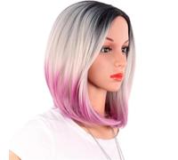 Peluca rubia for mujeres blancas, estilo bob con reflejos, raya al medio corta, línea de encaje de 14 pulgadas, sintética, resistente al calor, for cosplay.(Purple)