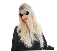 Peluca rubia larga peluca ondulada rubia sintética con raíz oscura para mujer uso diario 26 pulgadas...
