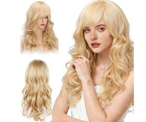 Peluca Rubia Larga, Pelucas Rubias Largo, Pelucas Onduladas Largas De 60 Cm Con Flequillo, Peluca Rubia, Para Fiestas Diarias Sintéticas Resistentes Al Calor Para Mujeres, Carnaval, Cosplay, Halloween