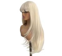 Peluca rubia larga recta con flequillo for mujer, pelucas sintéticas rubias naturales for uso diario en fiestas Suave y Natural(26 inch)