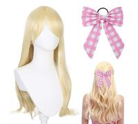Peluca Rubia para Mujer, Peluca de Princesa para Niñas, Peluca Rubia para Barbie, Peluca de Mujer Cabello Largo Natural con Lazo Accesorios de Disfraz para Carnaval Fiesta de Cosplay para Mujer
