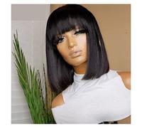 Peluca Rubia Peluca Corta Con Flequillo Pelo Recto Pelucas De Cabello Humano Para Mujeres Pelucas Grises Para Mujeres (10 Pulgadas 150 Densidad)