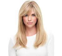 Peluca rubia, peluca recta natural para mujer, 25, 6 pulgadas de largo, resaltado de moda rubia con flequillo, pelucas de seda suave de alta temperatura para mujeres y niñas.