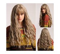 Peluca Rubia Peluca Rubia Corta Con Flequillo Pelucas Onduladas De Cuerpo Largo Para Mujeres Blancas, Pelucas De Pelo De Fibra Sintética Natural Resistente Al Calor De 26 Pulgadas Para Todos Los Días