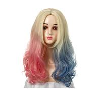 Peluca Rubia, Rosa Y Azul, Peluca Mezclada, Rizado Largo, Disfraz De Halloween, Pelucas De Cosplay Para Mujer, Peluca Sintética, Pelucas Grises Para Mujer