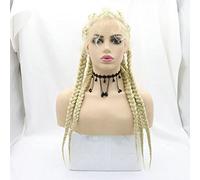Peluca rubia trenzada con 5 trenzas de cabello real 613 rubio, pelucas afro para mujer, peluca larga hecha a mano con encaje frontal trenzado, pelo de bebé, sin pegamento, fibra sintética resistente