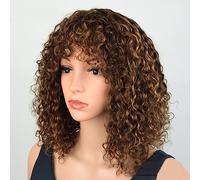 Peluca Rubio Jerry Curly Short Bob Pelucas de cabello humano con flequillo Color Brasileño Deep Curly Peluca sin encaje para mujeres