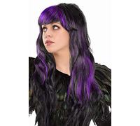 Peluca Sexy Bob y Pelo Largo bicolor con mechones Peluca Cabaret Pageboy Charleston Pelucas para Carnaval y Fiesta de Lemas (Pelo Largo negro-morado)