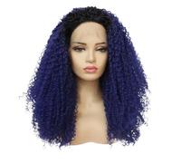 Peluca sintética azul oscuro del frente del cordón, pelo de fibra resistente al calor de la peluca sin pegamento de la onda floja for las mujeres Wiglets(22inch)