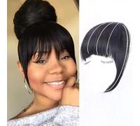 Peluca sintética con flequillo rizado para mujeres negras, flequillo corto afro kinky, poni, para uso diario (gris)