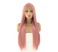 Peluca sintética con frontal de encaje 13x4, color rosa, larga y lisa, for mujer, con línea de cabello natural, ideal for uso diario. Adorno de pelo para mujer(18inch)