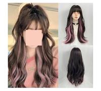 Peluca Sintética Con Rizos Largos, Color Marrón, De Oreja Colgante, Negra Teñida Superior Flequillo, Moda For Mujer, Resistente Al Calor FáCil De Llevar