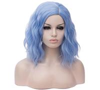 Peluca sintética corta ondulada de 14 pulgadas para mujer, color azul claro, para cosplay, Halloween, 22 colores disponibles