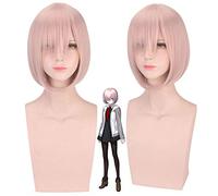 Peluca sintética corta rosa de 12"Fate/Grand Order Mash Kyrielight Demi-Servant Shielder Cosplay Peluca Resistencia al calor Fibra + Peluca Cap PL-487