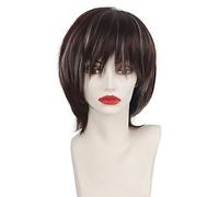 Peluca sintética corta y recta para mujer, color marrón con flequillo, peluca de cosplay