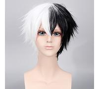 Peluca sintética corta y recta para mujer, color negro y blanco, peluca natural para Halloween, peluca de carnaval, peluca de disfraz