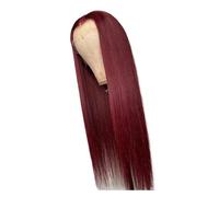 Peluca sintética de 24 pulgadas con encaje frontal, color rojo vino, larga y recta, prearrancada for mujeres negras.