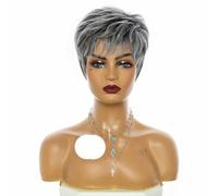Peluca sintética de corte Pixie corto gris mixto con flequillo para mujer, cabello falso ondulado suave natural para pacientes de quimioterapia, pelucas para mamás, 118, 1 pieza