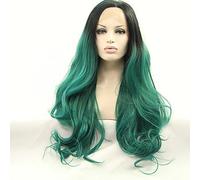 Peluca sintética de encaje frontal para mujer, color verde ondulado, color verde