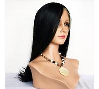 Peluca sintética de encaje frontal para mujer, corta, media, larga, recta, marrón medio, natural, negro, marrón oscuro, línea capilar natural con flequillo para carnaval