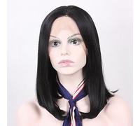 Peluca sintética de encaje frontal para mujer, lacia, color negro oscuro, línea capilar natural, peluca afroamericana con flequillo, peluca natural para disfraz