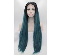Peluca sintética de encaje frontal para mujer, lacia, color verde, peluca de disfraz