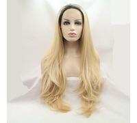 Peluca sintética de encaje frontal para mujer, larga, lacia, rubio claro, línea capilar natural, raíces oscuras, peluca de disfraz