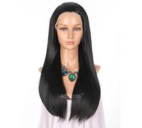 Peluca sintética de encaje frontal para mujer, larga y lacia, color negro, línea capilar natural, peluca de disfraz