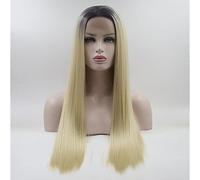 Peluca sintética de encaje frontal para mujer, longitud media, color negro y blanco