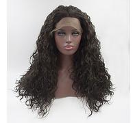 Peluca sintética de encaje frontal para mujer, longitud media, ondulada, color marrón medio, corte de pelo Bob, peluca de disfraz