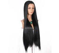Peluca sintética de encaje frontal para mujer, muy larga, lacia, color negro oscuro, línea capilar natural, peluca de Halloween, peluca de cosplay, peluca natural para fiesta