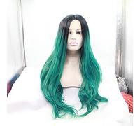 Peluca sintética de encaje frontal para mujer, ondulada, color verde, natural, peluca de Halloween, peluca de carnaval, peluca de disfraz