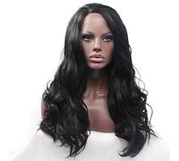 Peluca sintética de encaje frontal para mujer, ondulada natural, color negro, peluca de disfraz