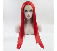 Peluca sintética de encaje frontal para mujer, peluca de pelo largo medio, color rojo, peluca de disfraz