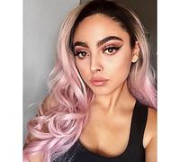 Peluca sintética de encaje frontal para mujer, peluca larga de onda natural, color rosa, peluca de disfraz