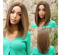 Peluca sintética de línea de cabello natural para mujeres negras, corta, recta, con raya al medio, resistente al calor, para cosplay diario, LC2022-1